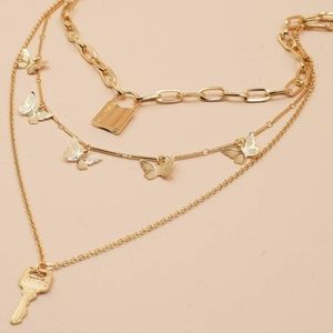 Brat Old English & Butterfly Layered Necklace